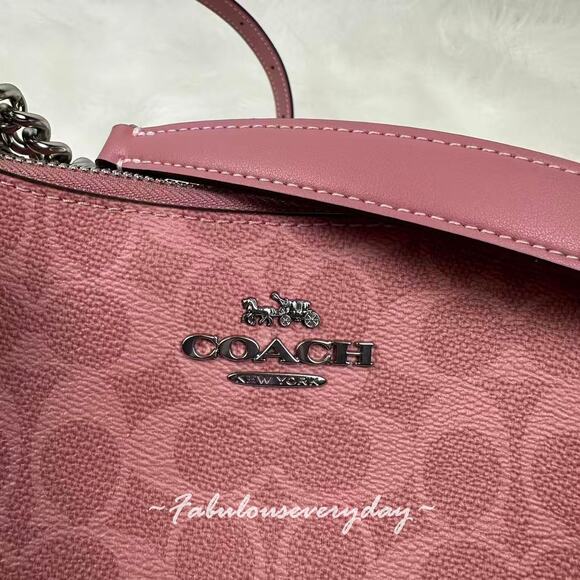 Coach Teri Shoulder Crossbody Bag In Signature Canvas/Sv/Dusty Pink CV933 NWT - Picture 9 of 10